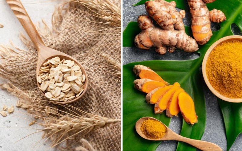 Đắp mặt nạ yến mạch và bột nghệ giúp giảm mụn, làm mờ sẹo thâm sau mụn