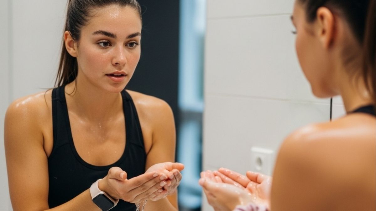 Sau khi tập, mồ hôi và bụi bẩn tích tụ tạo điều kiện cho vi khuẩn sinh sôi, dễ gây mụn và kích ứng