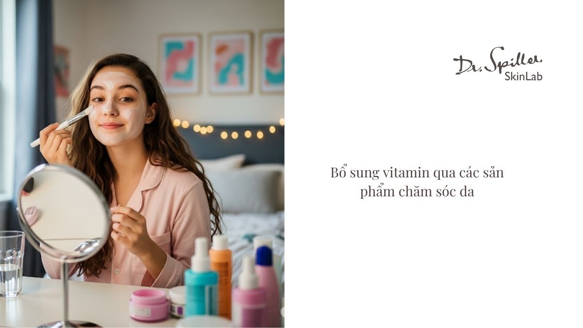 ên cạnh việc bổ sung vitamin qua thực phẩm, bạn cũng có thể dùng các sản phẩm dưỡng da chứa vitamin để cải thiện tình trạng mụn